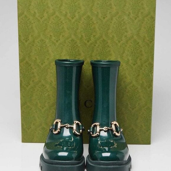Gucci Green Rubber Short Horsebit Lug Sole Low Boots Size 6.5/37 - Picture 1 of 6